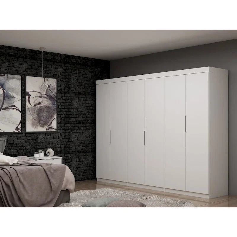 Modern 3-Sectional Wardrobe Closet Set - 6 Drawers, 12 Cubbies, Soft Close Doors, 107.94"L x 81.3"H x 21.65"D Storage System