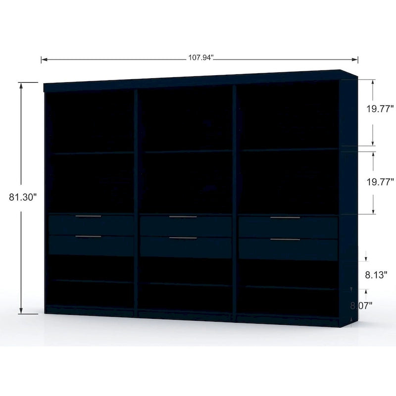 Modern 3-Sectional Wardrobe Closet Set - 6 Drawers, 12 Cubbies, Soft Close Doors, 107.94"L x 81.3"H x 21.65"D Storage System