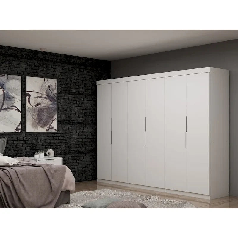 Modern 3-Sectional Wardrobe Closet Set - 6 Drawers, 12 Cubbies, Soft Close Doors, 107.94"L x 81.3"H x 21.65"D Storage System
