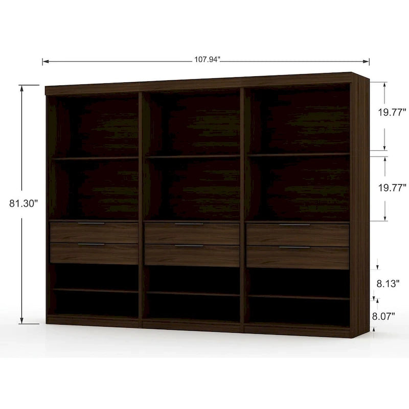 Modern 3-Sectional Wardrobe Closet Set - 6 Drawers, 12 Cubbies, Soft Close Doors, 107.94"L x 81.3"H x 21.65"D Storage System