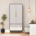 Modern Wooden Wardrobe Closet with 2 Doors, 2 Drawers & Hanging Rail - 70.9"H x 31.5"W x 19.1"D Storage Armoire