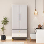Modern Wooden Wardrobe Closet with 2 Doors, 2 Drawers & Hanging Rail - 70.9"H x 31.5"W x 19.1"D Storage Armoire