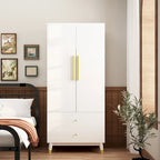 Modern Wooden Wardrobe Closet with 2 Doors, 2 Drawers & Hanging Rail - 70.9"H x 31.5"W x 19.1"D Storage Armoire