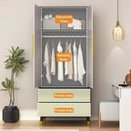 Modern Wooden Wardrobe Closet with 2 Doors, 2 Drawers & Hanging Rail - 70.9"H x 31.5"W x 19.1"D Storage Armoire