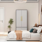 Modern Wooden Wardrobe Closet with 2 Doors, 2 Drawers & Hanging Rail - 70.9"H x 31.5"W x 19.1"D Storage Armoire