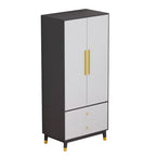 Modern Wooden Wardrobe Closet with 2 Doors, 2 Drawers & Hanging Rail - 70.9"H x 31.5"W x 19.1"D Storage Armoire