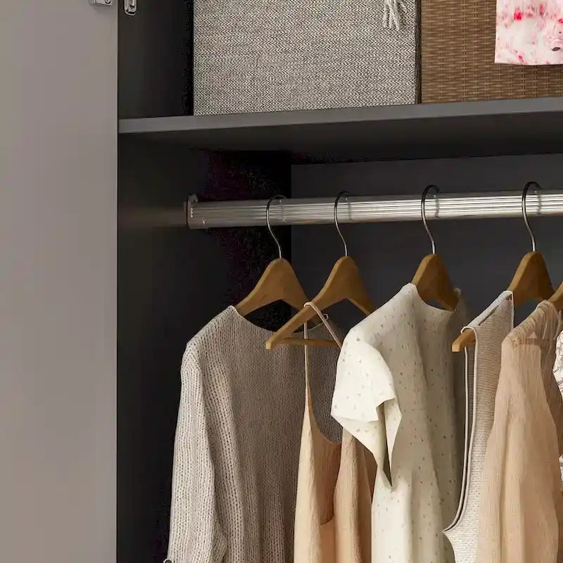 Modern Wooden Wardrobe Closet with 2 Doors, 2 Drawers & Hanging Rail - 70.9"H x 31.5"W x 19.1"D Storage Armoire