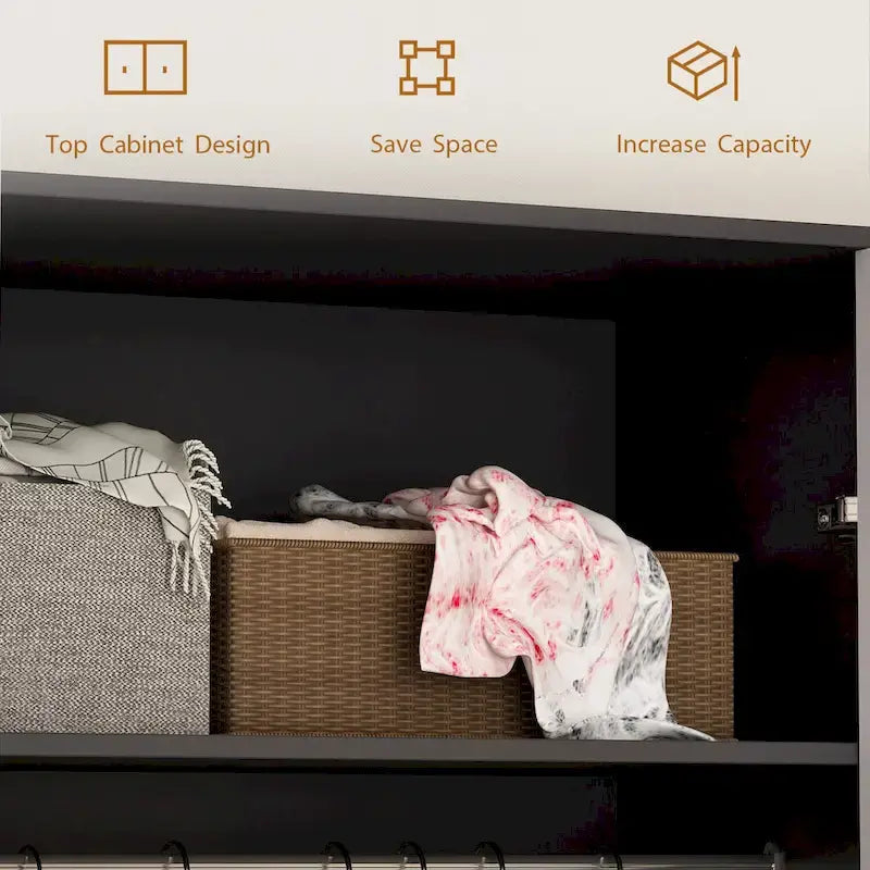 Modern Wooden Wardrobe Closet with 2 Doors, 2 Drawers & Hanging Rail - 70.9"H x 31.5"W x 19.1"D Storage Armoire