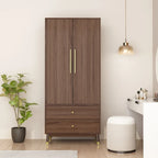 Modern Wooden Wardrobe Closet with 2 Doors, 2 Drawers & Hanging Rail - 70.9"H x 31.5"W x 19.1"D Storage Armoire