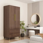 Modern Wooden Wardrobe Closet with 2 Doors, 2 Drawers & Hanging Rail - 70.9"H x 31.5"W x 19.1"D Storage Armoire
