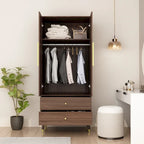 Modern Wooden Wardrobe Closet with 2 Doors, 2 Drawers & Hanging Rail - 70.9"H x 31.5"W x 19.1"D Storage Armoire