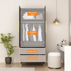 Modern Wooden Wardrobe Closet with 2 Doors, 2 Drawers & Hanging Rail - 70.9"H x 31.5"W x 19.1"D Storage Armoire