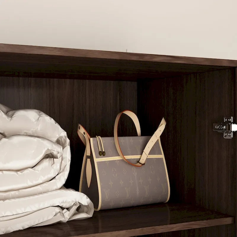 Modern Wooden Wardrobe Closet with 2 Doors, 2 Drawers & Hanging Rail - 70.9"H x 31.5"W x 19.1"D Storage Armoire