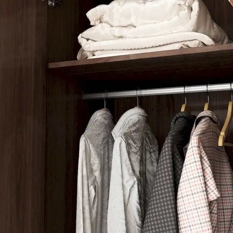 Modern Wooden Wardrobe Closet with 2 Doors, 2 Drawers & Hanging Rail - 70.9"H x 31.5"W x 19.1"D Storage Armoire