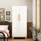 Modern Wooden Wardrobe Closet with 2 Doors, 2 Drawers & Hanging Rail - 70.9"H x 31.5"W x 19.1"D Storage Armoire