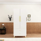 Modern Wooden Wardrobe Closet with 2 Doors, 2 Drawers & Hanging Rail - 70.9"H x 31.5"W x 19.1"D Storage Armoire
