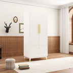 Modern Wooden Wardrobe Closet with 2 Doors, 2 Drawers & Hanging Rail - 70.9"H x 31.5"W x 19.1"D Storage Armoire