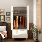 Modern Wooden Wardrobe Closet with 2 Doors, 2 Drawers & Hanging Rail - 70.9"H x 31.5"W x 19.1"D Storage Armoire