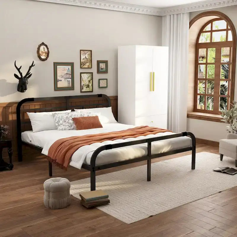 Modern Wooden Wardrobe Closet with 2 Doors, 2 Drawers & Hanging Rail - 70.9"H x 31.5"W x 19.1"D Storage Armoire