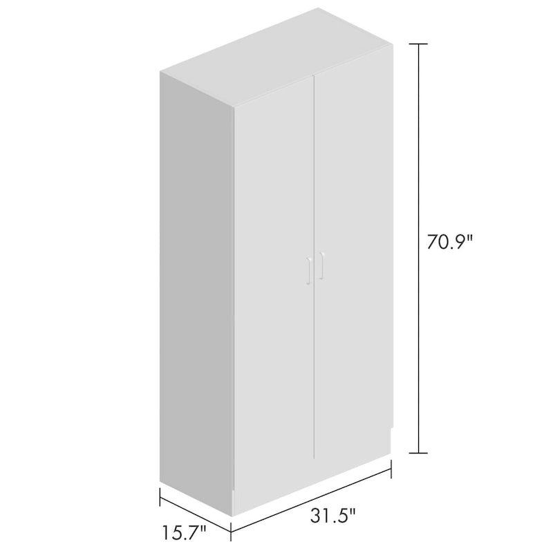 White Freestanding Wardrobe Armoire with 2 Doors, Hanging Rod & Top Shelf - Modern Bedroom Closet Storage Cabinet
