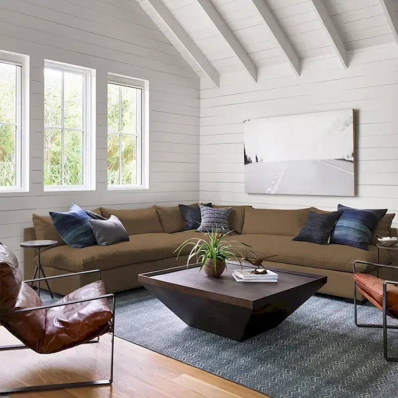 36" Square Acacia Wood Coffee Table with Trapezoid Base - Dark Brown Rustic Style, Raised Edge Tray Top, 36"L x 36"W x 16"H