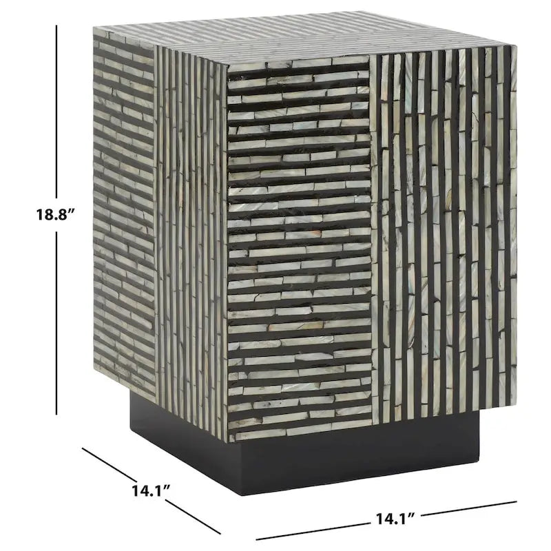 14" Square Stool with Mother-of-Pearl Tile Pattern - 14"W x 14"D x 19"H, Black Variegated, Coastal-Chic Modern Accent Table