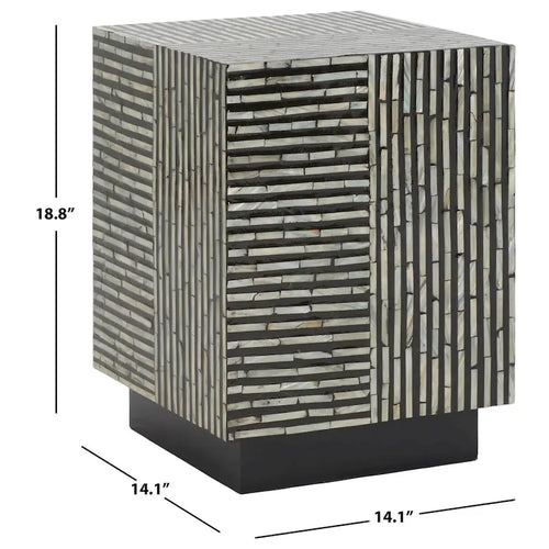 14" Square Stool with Mother-of-Pearl Tile Pattern - 14"W x 14"D x 19"H, Black Variegated, Coastal-Chic Modern Accent Table
