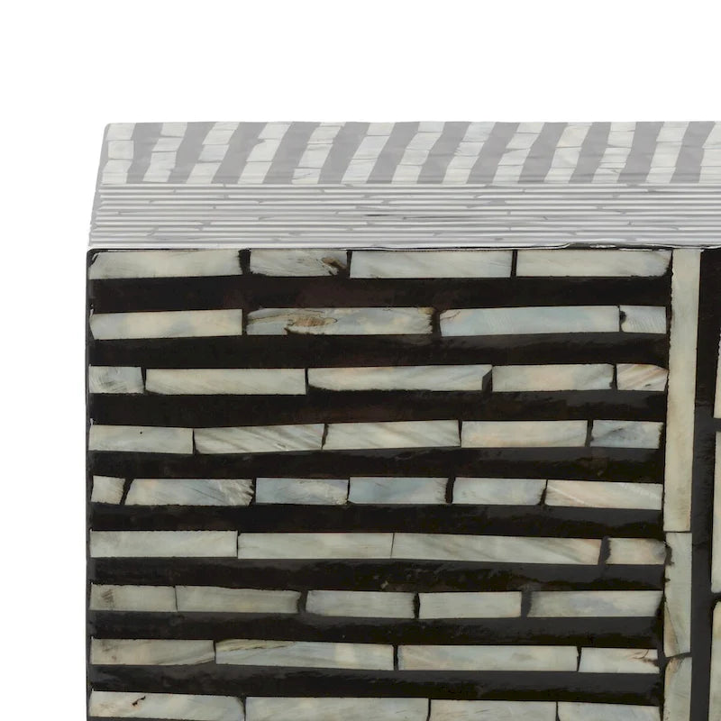 14" Square Stool with Mother-of-Pearl Tile Pattern - 14"W x 14"D x 19"H, Black Variegated, Coastal-Chic Modern Accent Table