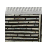 14" Square Stool with Mother-of-Pearl Tile Pattern - 14"W x 14"D x 19"H, Black Variegated, Coastal-Chic Modern Accent Table