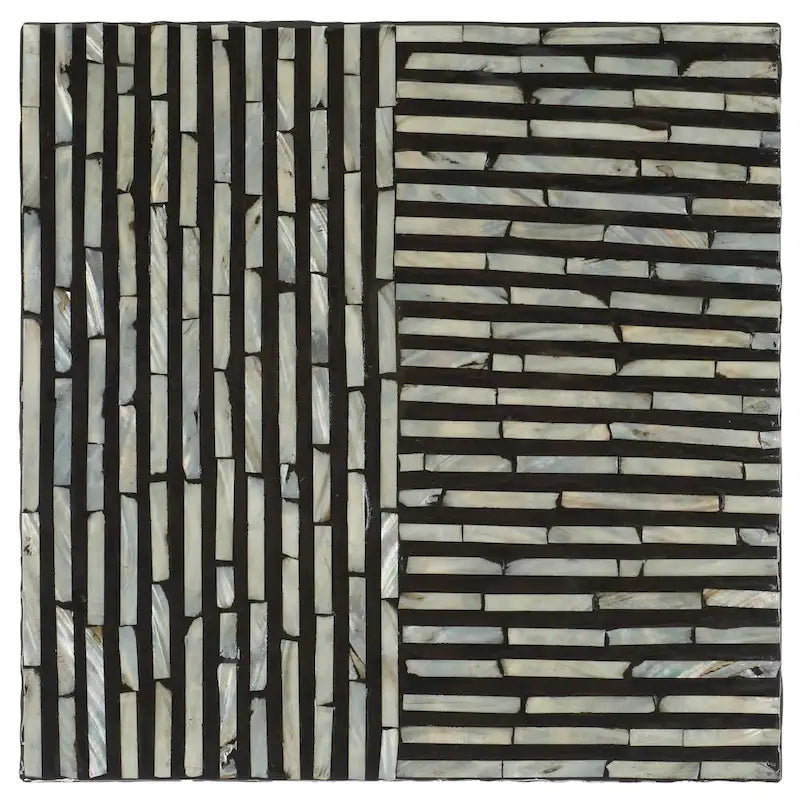 14" Square Stool with Mother-of-Pearl Tile Pattern - 14"W x 14"D x 19"H, Black Variegated, Coastal-Chic Modern Accent Table