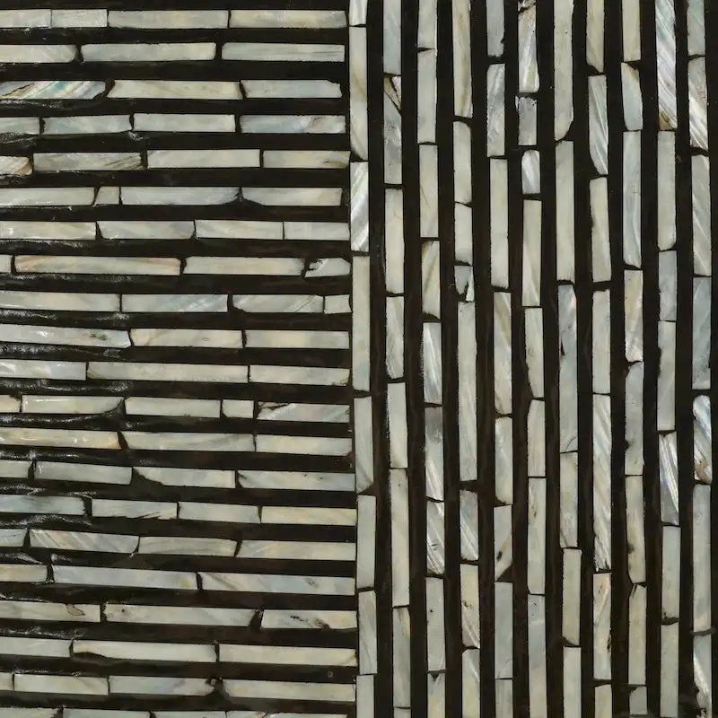 14" Square Stool with Mother-of-Pearl Tile Pattern - 14"W x 14"D x 19"H, Black Variegated, Coastal-Chic Modern Accent Table