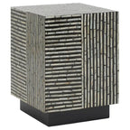 14" Square Stool with Mother-of-Pearl Tile Pattern - 14"W x 14"D x 19"H, Black Variegated, Coastal-Chic Modern Accent Table