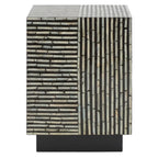 14" Square Stool with Mother-of-Pearl Tile Pattern - 14"W x 14"D x 19"H, Black Variegated, Coastal-Chic Modern Accent Table