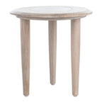 17"x17"x18" Carved Mango Wood Side Table - White Washed Finish, Floral Details, Contemporary Heirloom Design, Accent Table