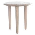 17"x17"x18" Carved Mango Wood Side Table - White Washed Finish, Floral Details, Contemporary Heirloom Design, Accent Table