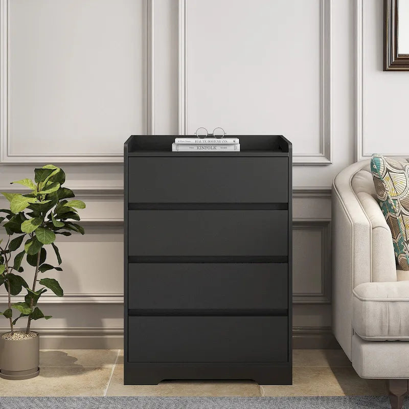 4 Drawer Handleless Dresser - 25.6"W x 15.8"D x 38.4"H Modern Freestanding Storage Chest, MDF Construction for Bedroom Office