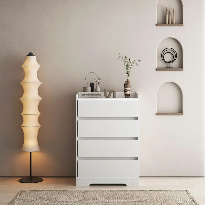 4 Drawer Handleless Dresser - 25.6"W x 15.8"D x 38.4"H Modern Freestanding Storage Chest, MDF Construction for Bedroom Office