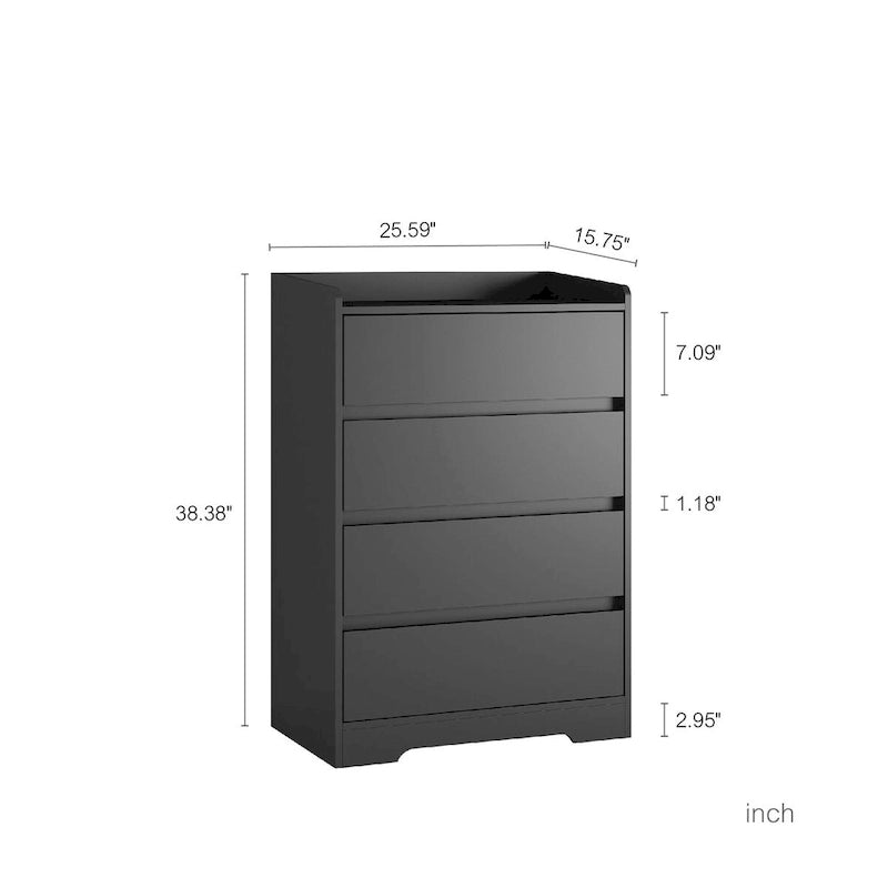 4 Drawer Handleless Dresser - 25.6"W x 15.8"D x 38.4"H Modern Freestanding Storage Chest, MDF Construction for Bedroom Office