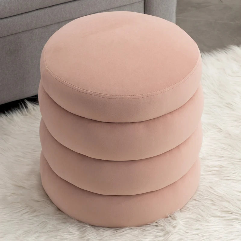 17" Round Velvet Ottoman Footrest Stool - 250lbs Capacity, Foam Filled, Wooden Frame, No Assembly Required, Living Room Seating