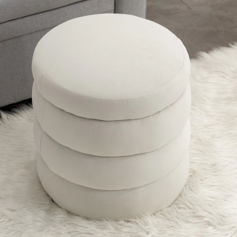 17" Round Velvet Ottoman Footrest Stool - 250lbs Capacity, Foam Filled, Wooden Frame, No Assembly Required, Living Room Seating