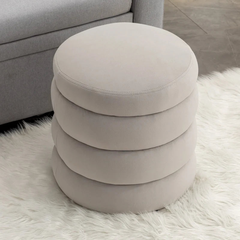 17" Round Velvet Ottoman Footrest Stool - 250lbs Capacity, Foam Filled, Wooden Frame, No Assembly Required, Living Room Seating