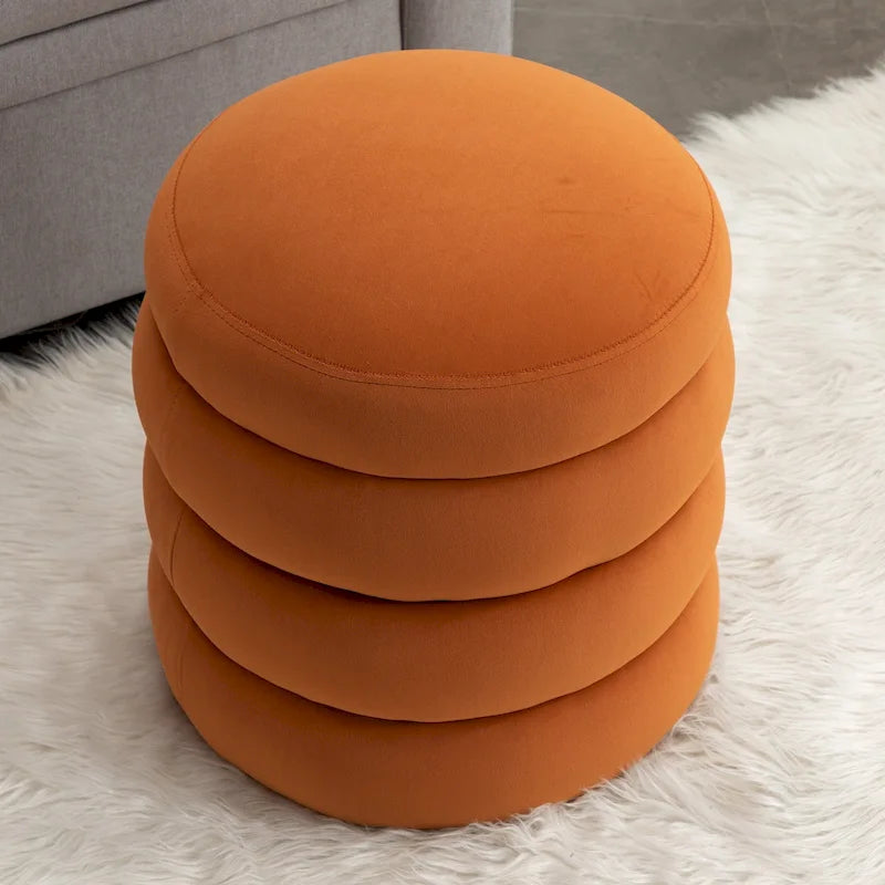 17" Round Velvet Ottoman Footrest Stool - 250lbs Capacity, Foam Filled, Wooden Frame, No Assembly Required, Living Room Seating