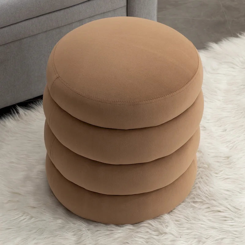 17" Round Velvet Ottoman Footrest Stool - 250lbs Capacity, Foam Filled, Wooden Frame, No Assembly Required, Living Room Seating