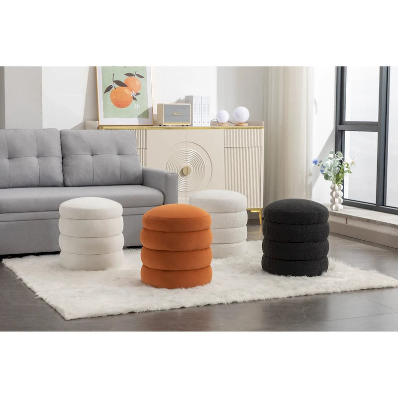 17" Round Velvet Ottoman Footrest Stool - 250lbs Capacity, Foam Filled, Wooden Frame, No Assembly Required, Living Room Seating
