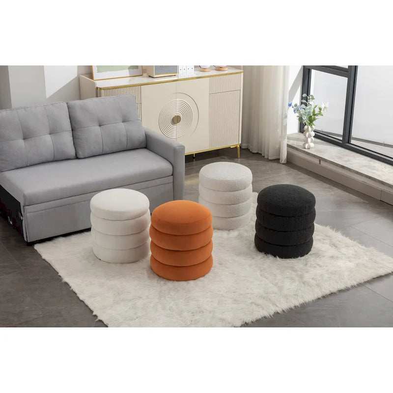 17" Round Velvet Ottoman Footrest Stool - 250lbs Capacity, Foam Filled, Wooden Frame, No Assembly Required, Living Room Seating