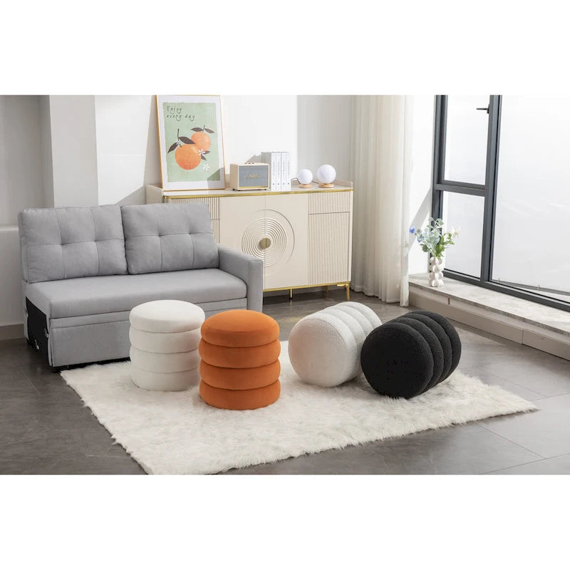 17" Round Velvet Ottoman Footrest Stool - 250lbs Capacity, Foam Filled, Wooden Frame, No Assembly Required, Living Room Seating