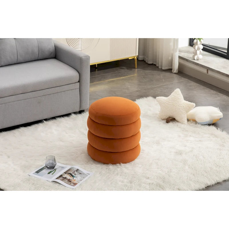 17" Round Velvet Ottoman Footrest Stool - 250lbs Capacity, Foam Filled, Wooden Frame, No Assembly Required, Living Room Seating
