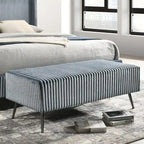 Accent Bench 48.3"W x 23.6"D x 18.1"H Wide Wale Corduroy Upholstery Metal Legs Modern Luxurious Cream Blue