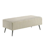 Accent Bench 48.3"W x 23.6"D x 18.1"H Wide Wale Corduroy Upholstery Metal Legs Modern Luxurious Cream Blue