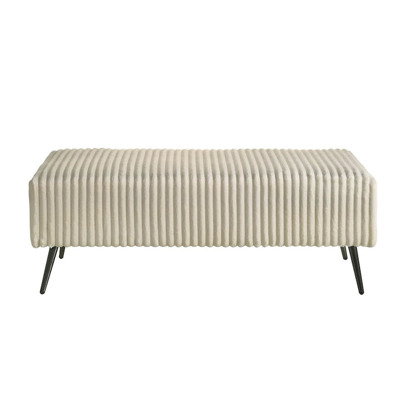 Accent Bench 48.3"W x 23.6"D x 18.1"H Wide Wale Corduroy Upholstery Metal Legs Modern Luxurious Cream Blue